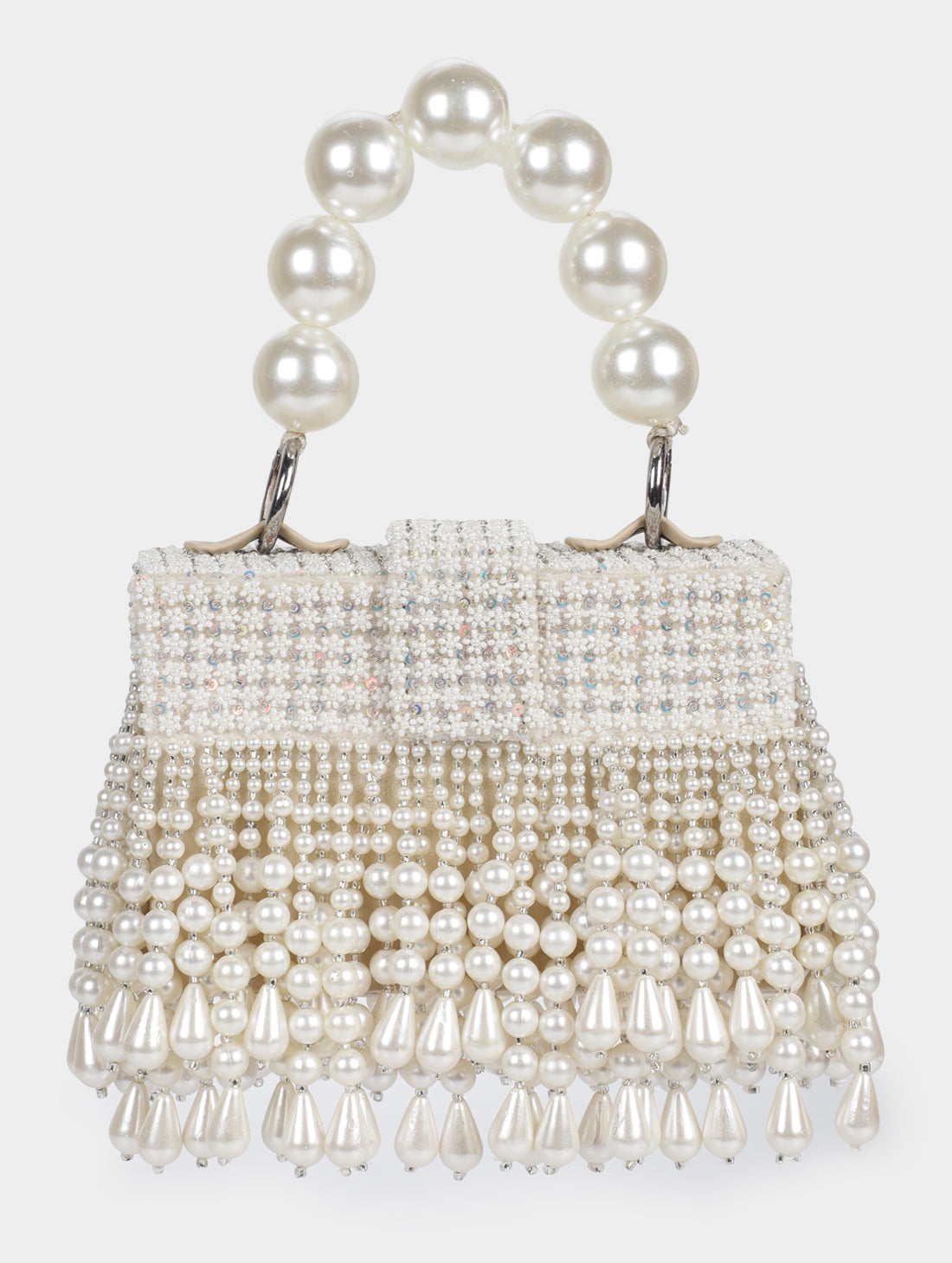 Premium Ivory Pearl Velvet & Bead Embellished Box Handbag