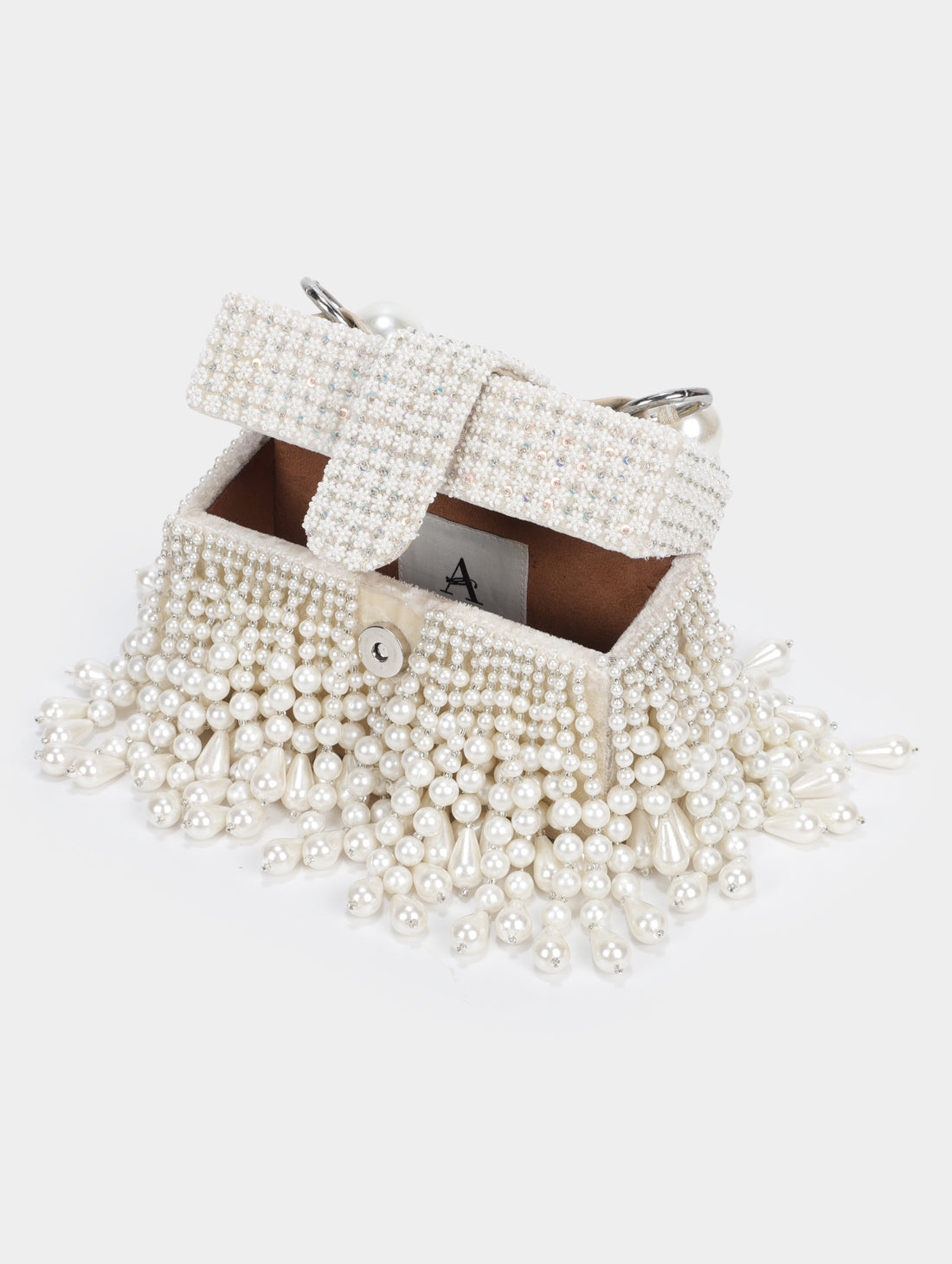 Premium Ivory Pearl Velvet & Bead Embellished Box Handbag