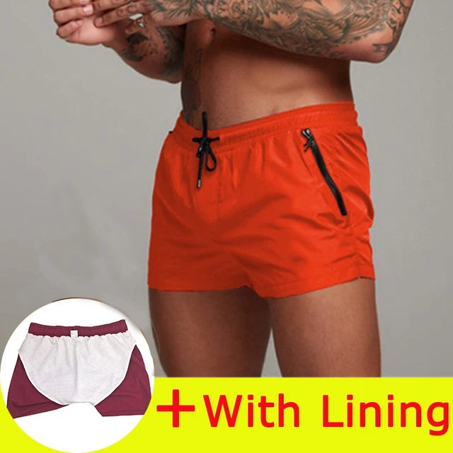 Mens Swimming Sport Shorts - Orange Lining
