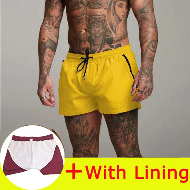Mens Swimming Sport Shorts - Bright Yellow Lining