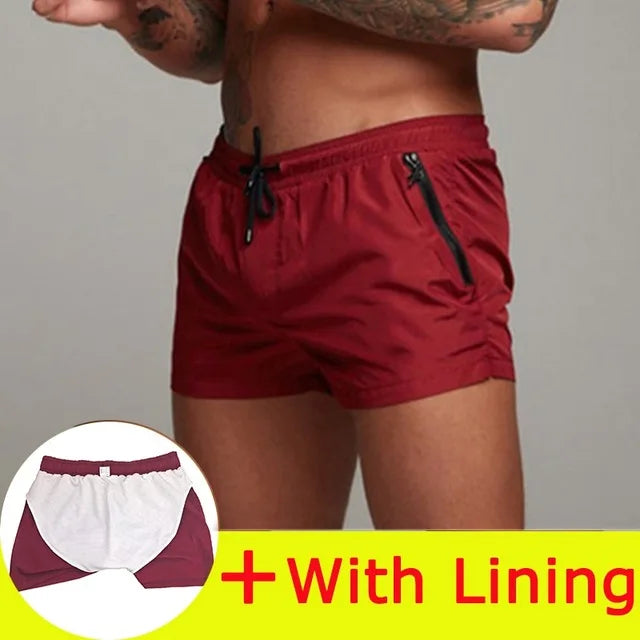 Mens Swimming Sport Shorts - Wine Red Lining